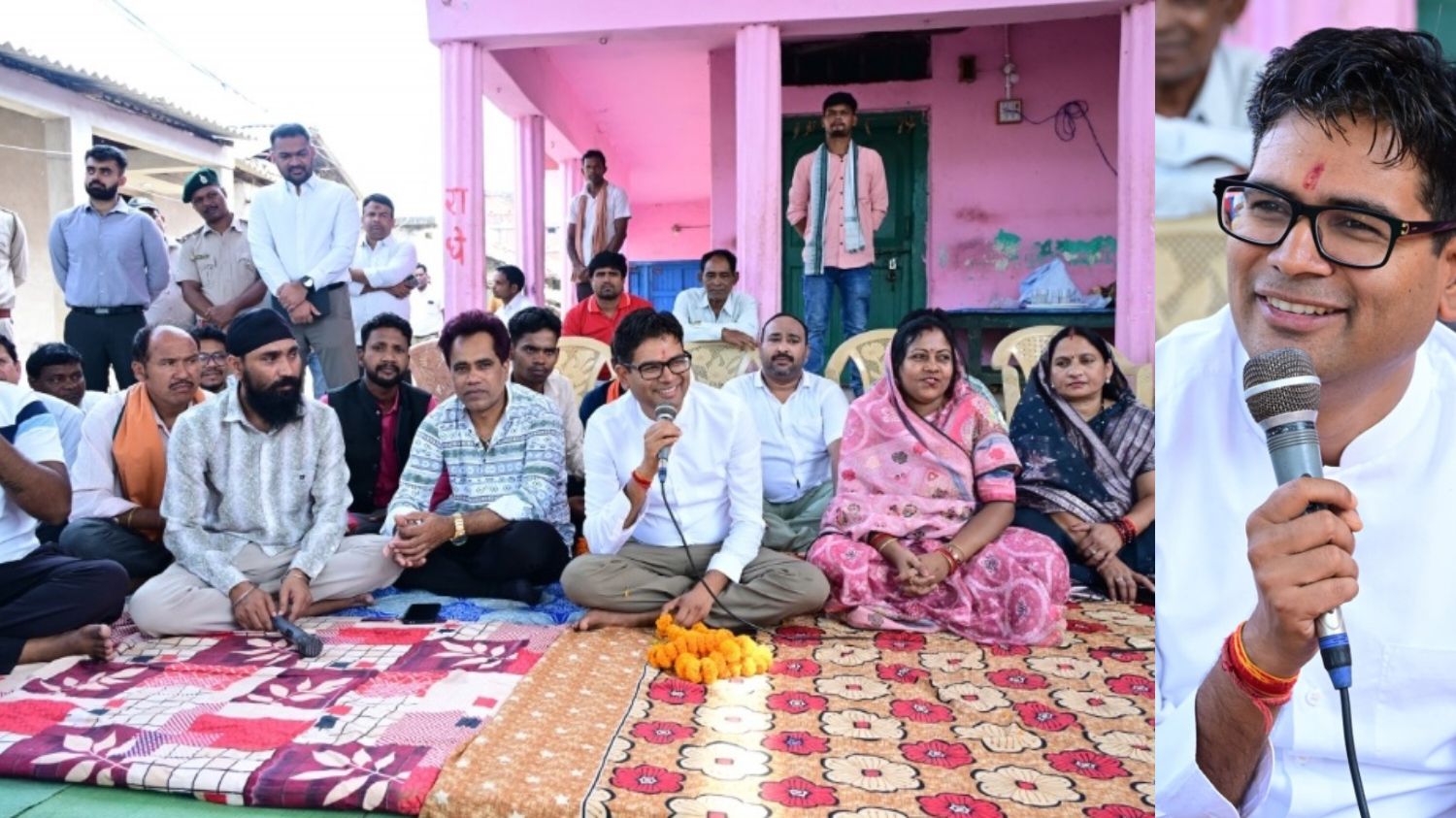 जमीन पर बैठकर सुनी समस्याएं, गांव विकास का दिया भरोसा