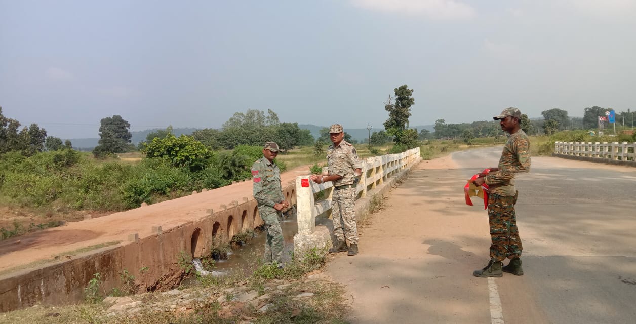 सड़क दुर्घटनाओं को रोकने बेड़मा-आमाबेड़ा सड़क पर धनोरा पुलिस ने लगाया रेडियम