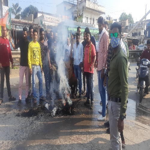 भाजपा ने किया मुख्यमंत्री का पुतला दहन, जमकर की नारेबाजी