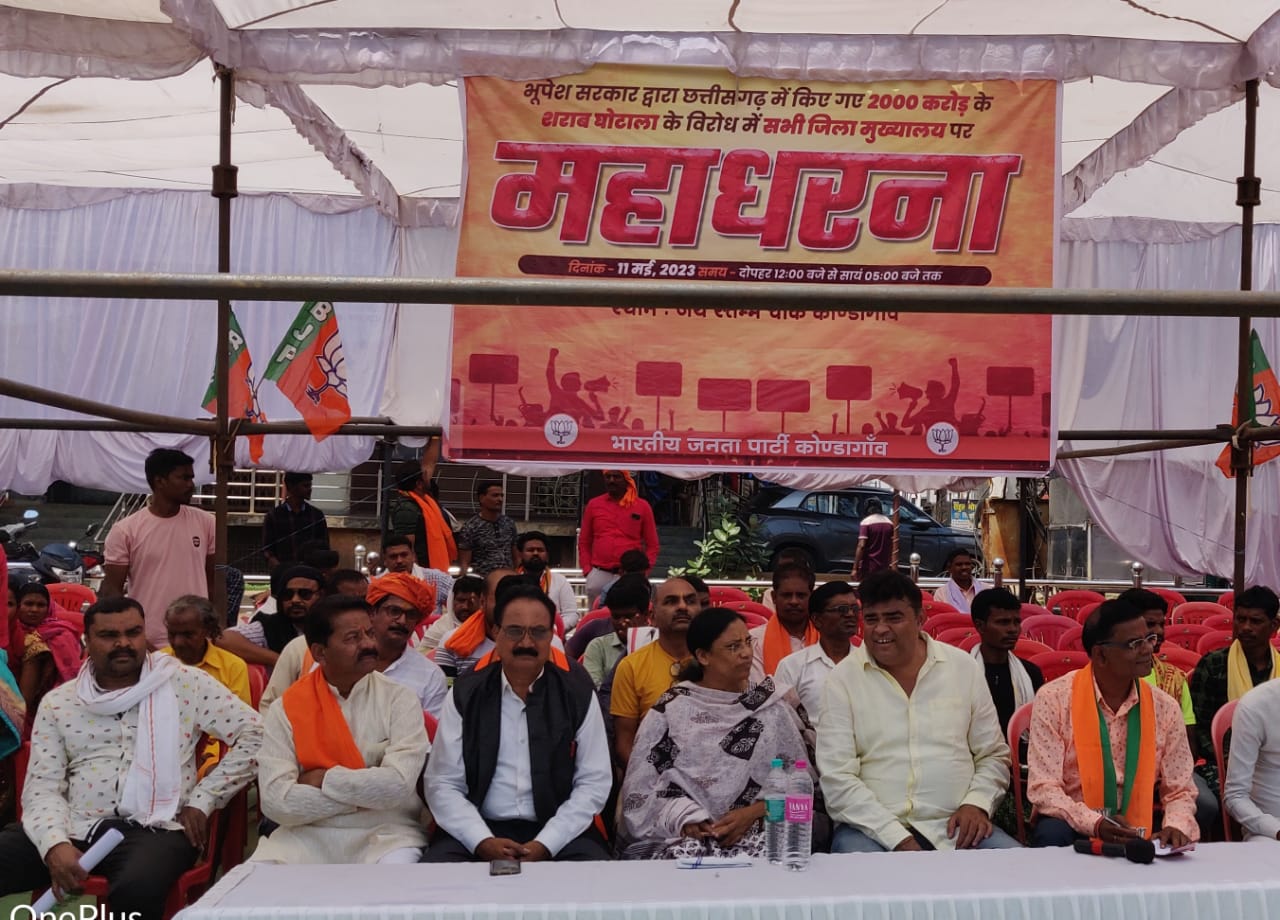 <em>शराब घोटाले के विरोध में भाजपा का एक दिवसीय महाधरना</em>