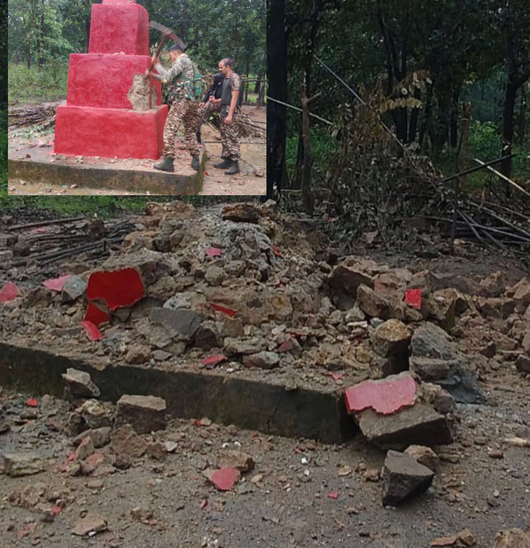 बीजापुर के कोटमेटा  जंगलों 4 नक्सली स्मारक ध्वस्त...