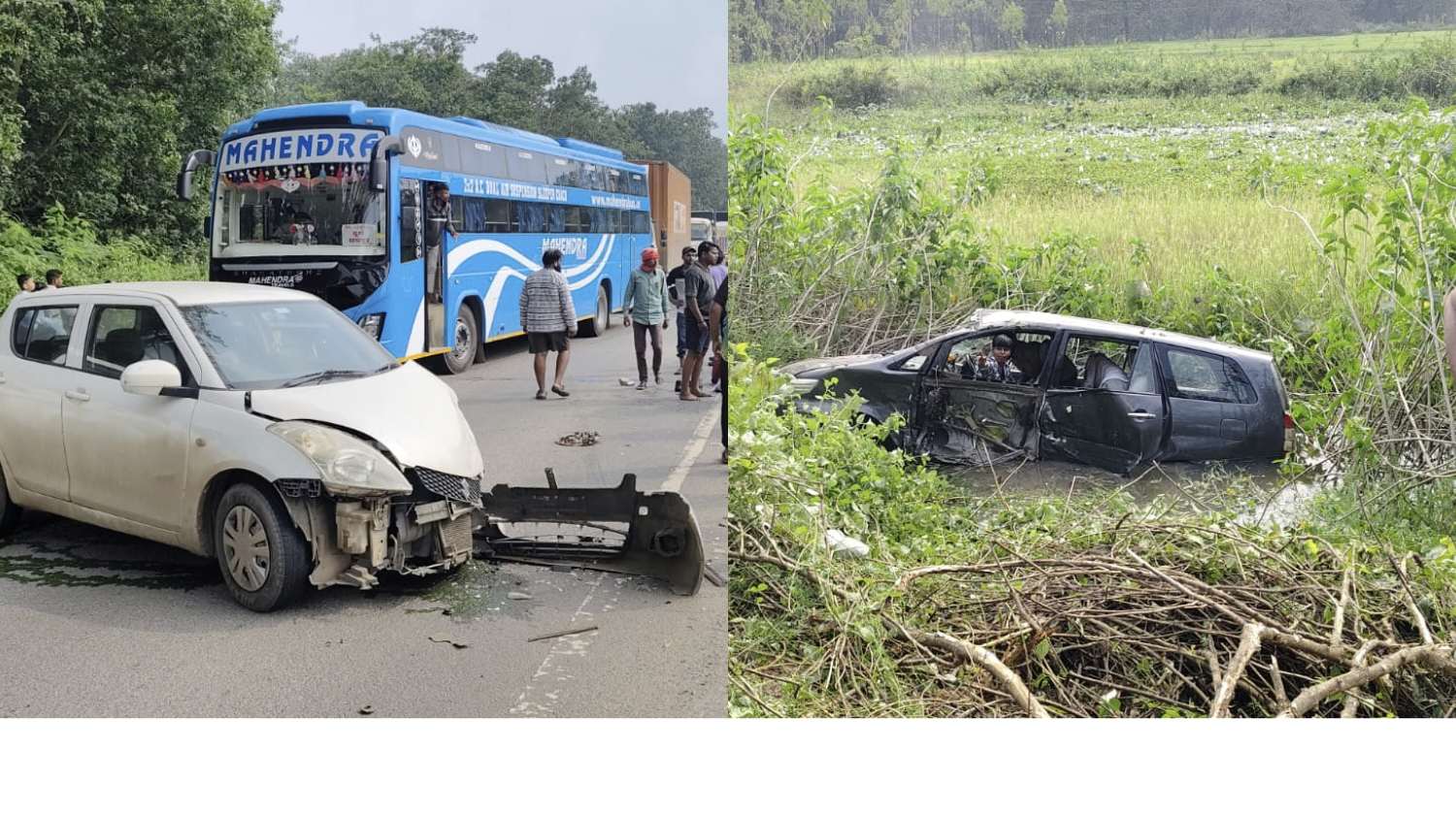 नेशनल हाइवे 30 पर दो कारों की आमने-सामने भिड़ंत, बाल-बाल बचे सवार